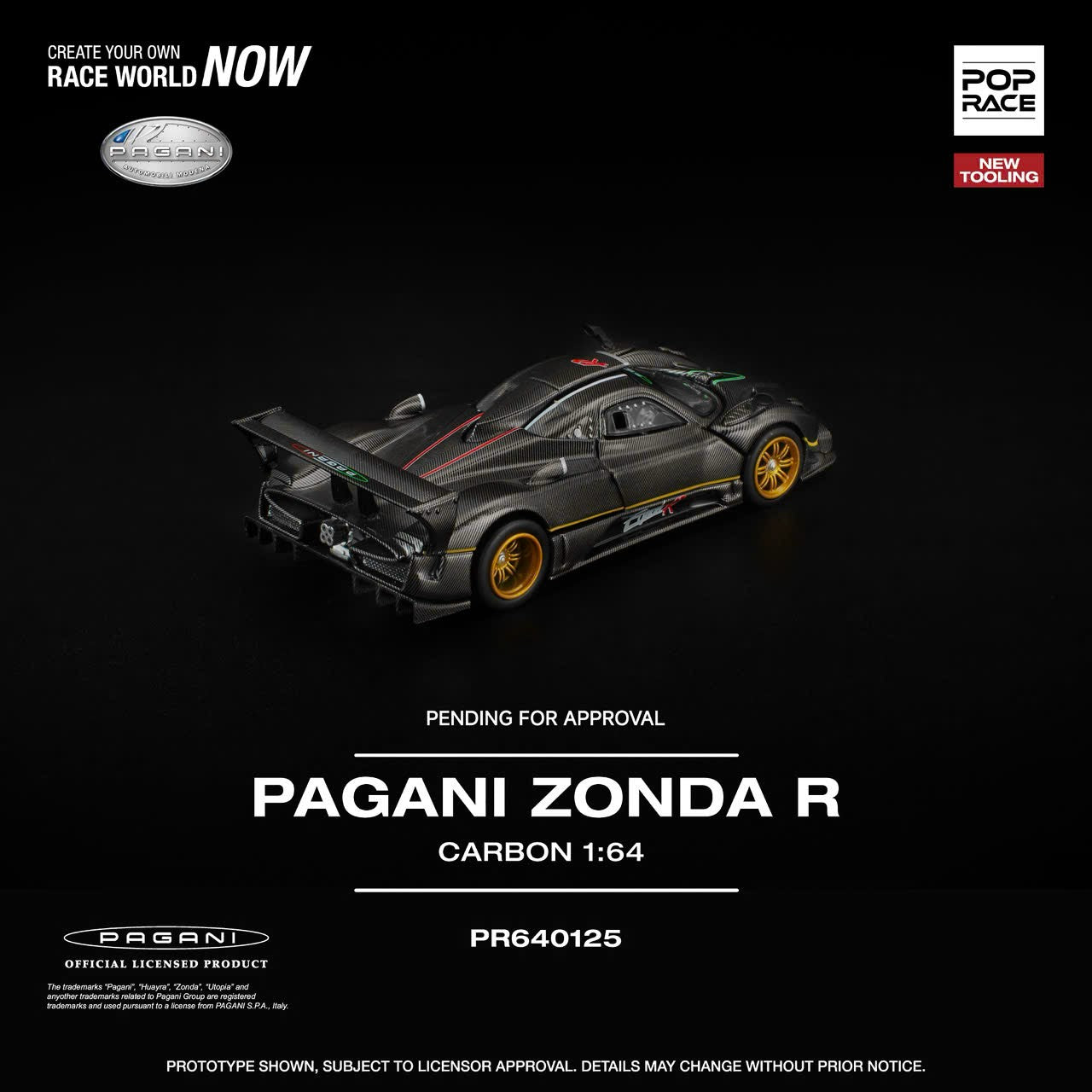 Sắp ra mắt Quý 01/2026 mô hình xe POPRACE 1:64 PAGANI ZONDA R NEW TOOLING PR640125