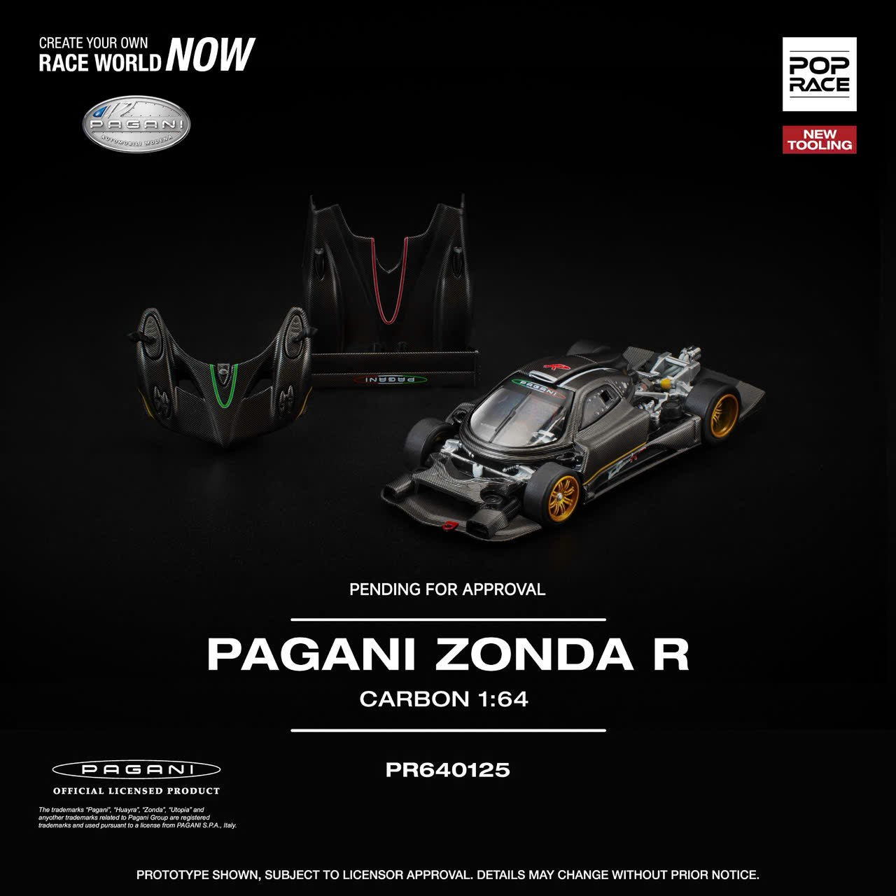 Sắp ra mắt Quý 01/2026 mô hình xe POPRACE 1:64 PAGANI ZONDA R NEW TOOLING PR640125