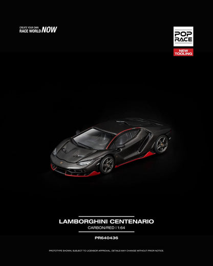 Sắp ra mắt Quý 01/2026 mô hình xe POPRACE 1:64 LAMBORGHINI CENTENARIO CARBON/RED NEW TOOLING PR640436