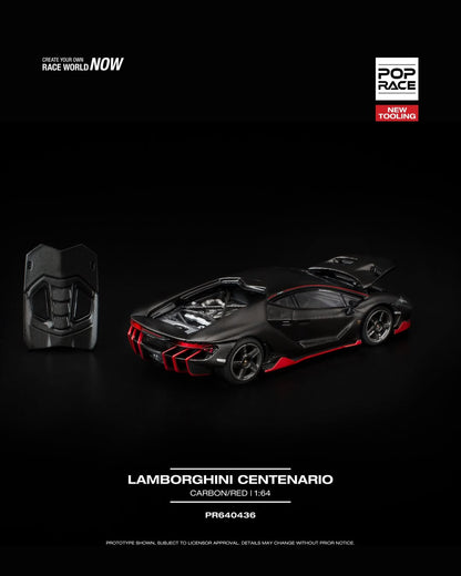 Sắp ra mắt Quý 01/2026 mô hình xe POPRACE 1:64 LAMBORGHINI CENTENARIO CARBON/RED NEW TOOLING PR640436