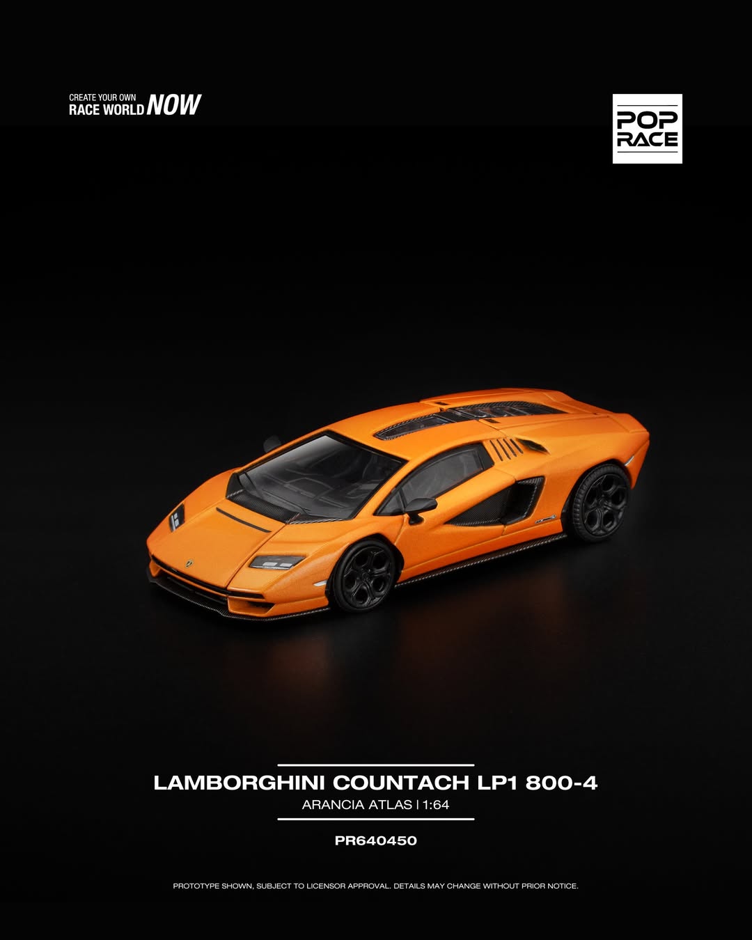 Sắp ra mắt Quý 01/2026 mô hình xe POPRACE 1:64 LAMBORGHINI COUNTACH LP1 800-4 ARANCIA ATLAS PR640450