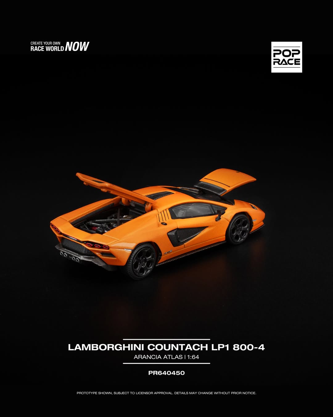 Sắp ra mắt Quý 01/2026 mô hình xe POPRACE 1:64 LAMBORGHINI COUNTACH LP1 800-4 ARANCIA ATLAS PR640450
