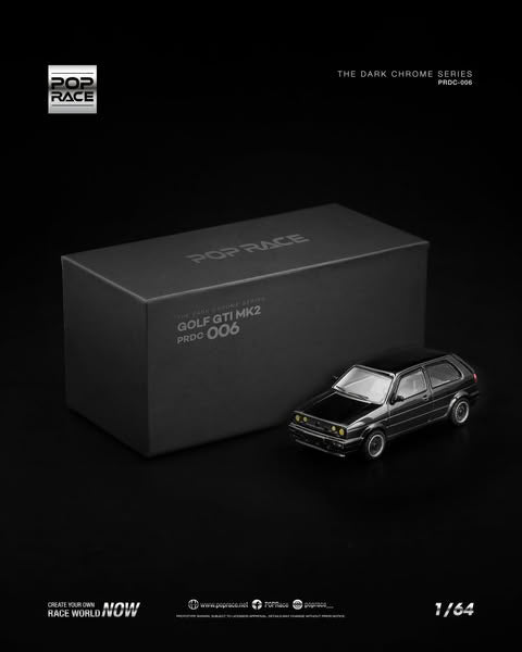 Sắp ra mắt Quý 01/2026 mô hình xe POPRACE 1:64 GOLF GTI MK2 DARK CHROME PRDC-006