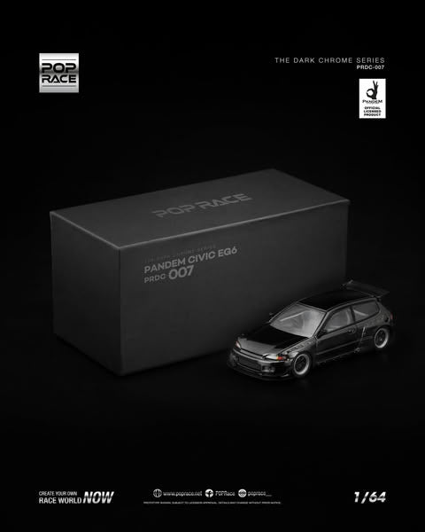 Sắp ra mắt Quý 01/2026 mô hình xe POPRACE 1:64 PANDEM CIVIC EG6 DARK CHROME PRDC-007