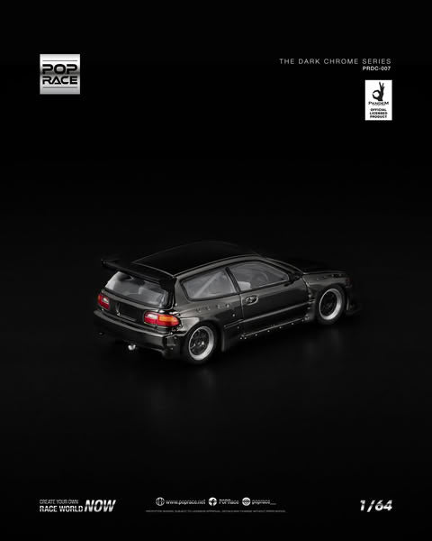Sắp ra mắt Quý 01/2026 mô hình xe POPRACE 1:64 PANDEM CIVIC EG6 DARK CHROME PRDC-007