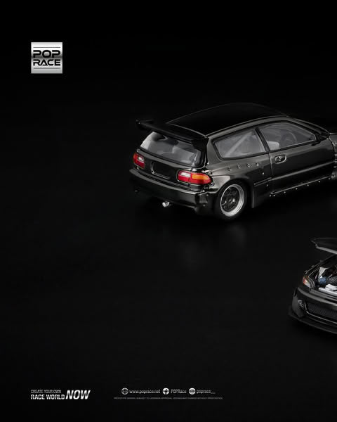 Sắp ra mắt Quý 01/2026 mô hình xe POPRACE 1:64 PANDEM CIVIC EG6 DARK CHROME PRDC-007