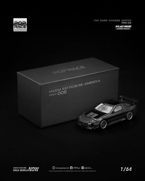 Sắp ra mắt Quý 01/2026 mô hình xe POPRACE 1:64 MAZDA RX7 FC3S RE-AMEMIYA DARK CHROME PRDC-008