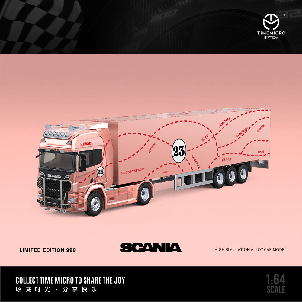 [PRE-SALE 08/2025] Mô hình xe Time Micro 1/64 xe tải cứu hộ Scania và Actros Pink Pig
