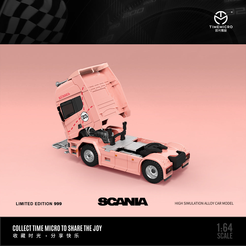 [PRE-SALE 08/2025] Mô hình xe Time Micro 1/64 xe tải cứu hộ Scania và Actros Pink Pig