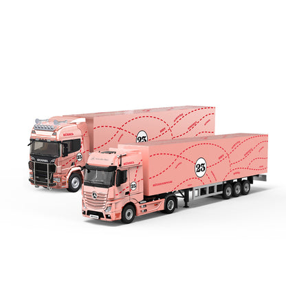 [PRE-SALE 08/2025] Mô hình xe Time Micro 1/64 xe tải cứu hộ Scania và Actros Pink Pig