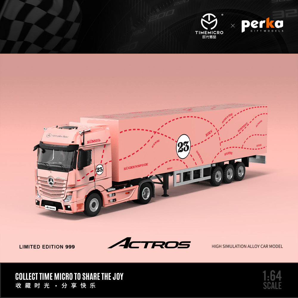 [PRE-SALE 08/2025] Mô hình xe Time Micro 1/64 xe tải cứu hộ Scania và Actros Pink Pig