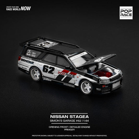 [HÀNG CÓ SẴN] Mô hình xe POPRACE 1:64 NISSAN STAGEA SIM0N'S GARAGE 62 - BLACK PR640211
