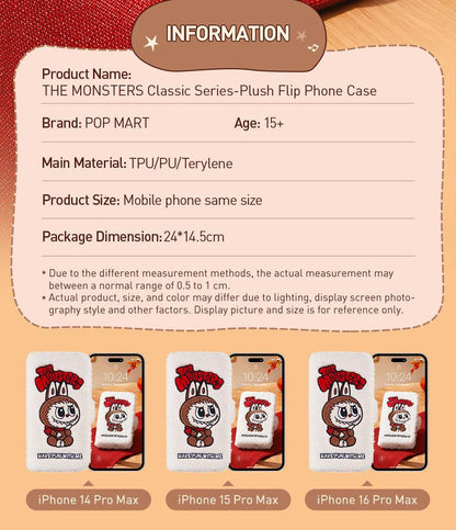 POP MART THE MONSTERS Classic Series-Plush Flip Phone Case for iPhone