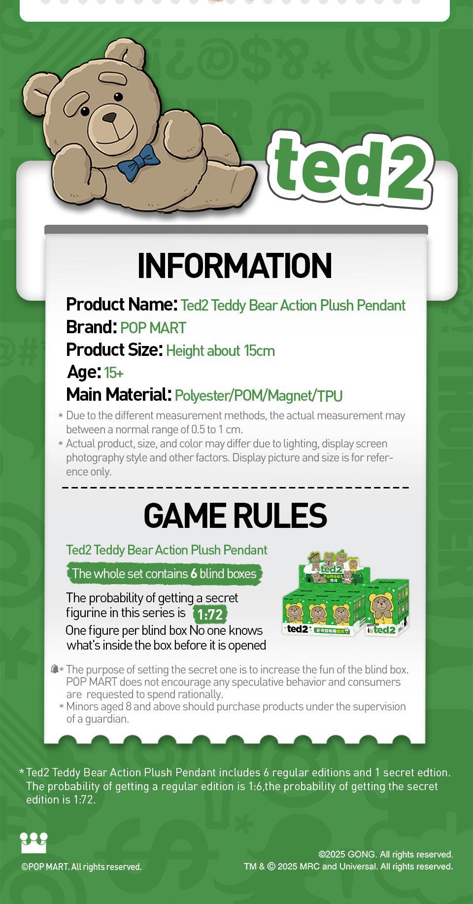 POP MART Ted2 Teddy Bear Action Plush Pendant Blind Box