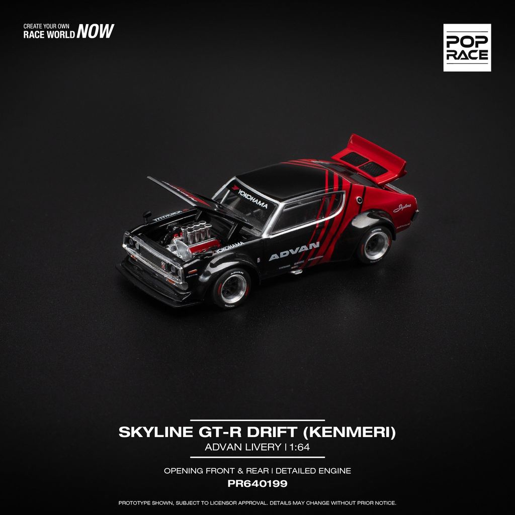 [HÀNG CÓ SẴN] Mô hình xe POPRACE 1:64 SKYLINE GT-R DRIFT (KENMERI) - ADVAN LIVERY PR640199