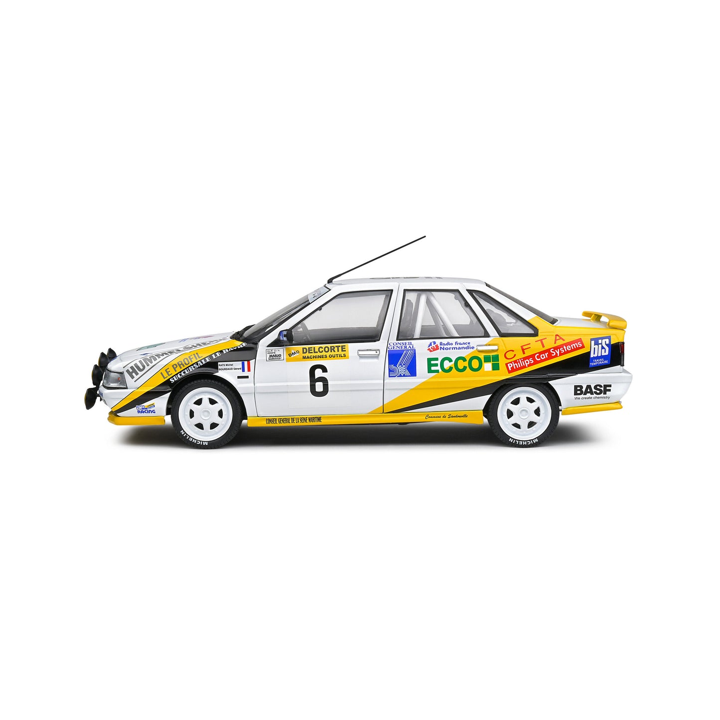 Mô hình xe Solido 1/18 Renault R21 Turbo Gr.A – Rally Charlemagne – 1991 – #15 M.Rats / M.Menard