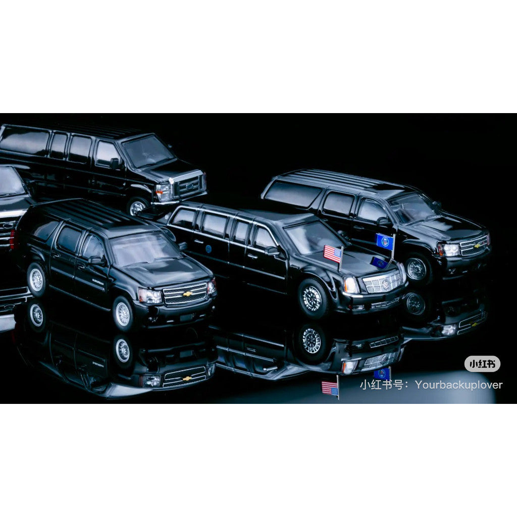 Mô hình xe 596 1:64 596 1/64 HEC Phiên Bản Triển Lãm Tổng Thống và Đội An Ninh Cadillac