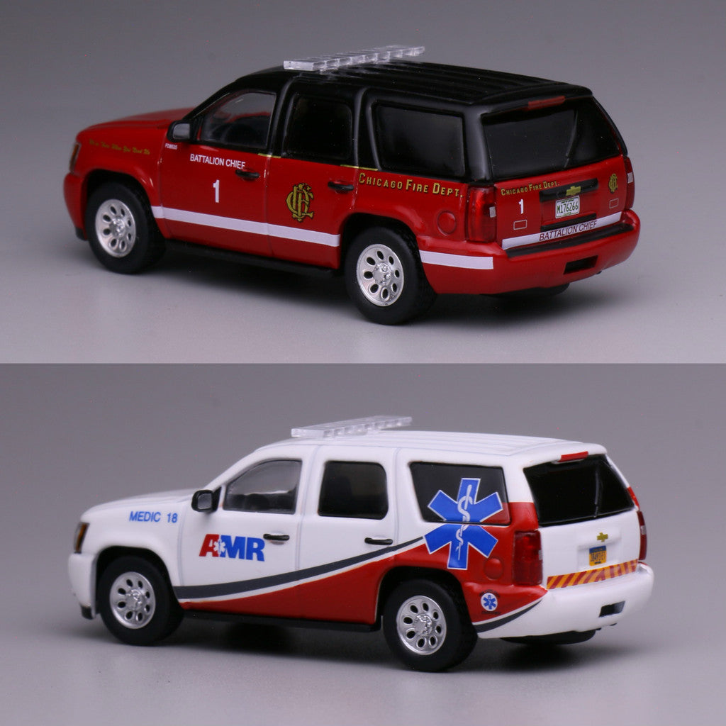 Mô hình xe 596 1:64 Chevrolet Tower River Mỹ Xe Cảnh Sát SUV Chicago, Sở Cứu Hỏa AMR Xe Cứu Thương