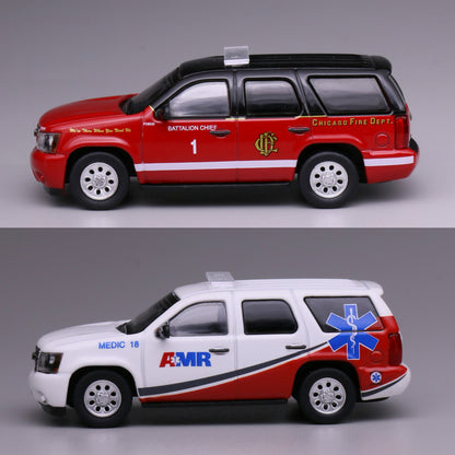Mô hình xe 596 1:64 Chevrolet Tower River Mỹ Xe Cảnh Sát SUV Chicago, Sở Cứu Hỏa AMR Xe Cứu Thương