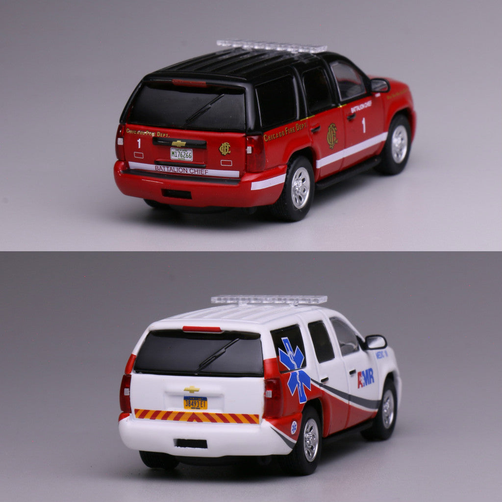 Mô hình xe 596 1:64 Chevrolet Tower River Mỹ Xe Cảnh Sát SUV Chicago, Sở Cứu Hỏa AMR Xe Cứu Thương