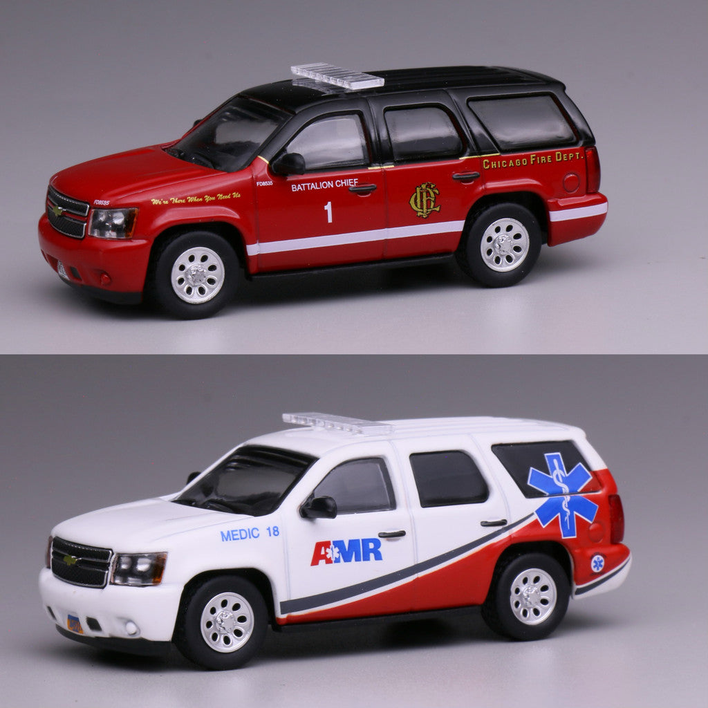 Mô hình xe 596 1:64 Chevrolet Tower River Mỹ Xe Cảnh Sát SUV Chicago, Sở Cứu Hỏa AMR Xe Cứu Thương
